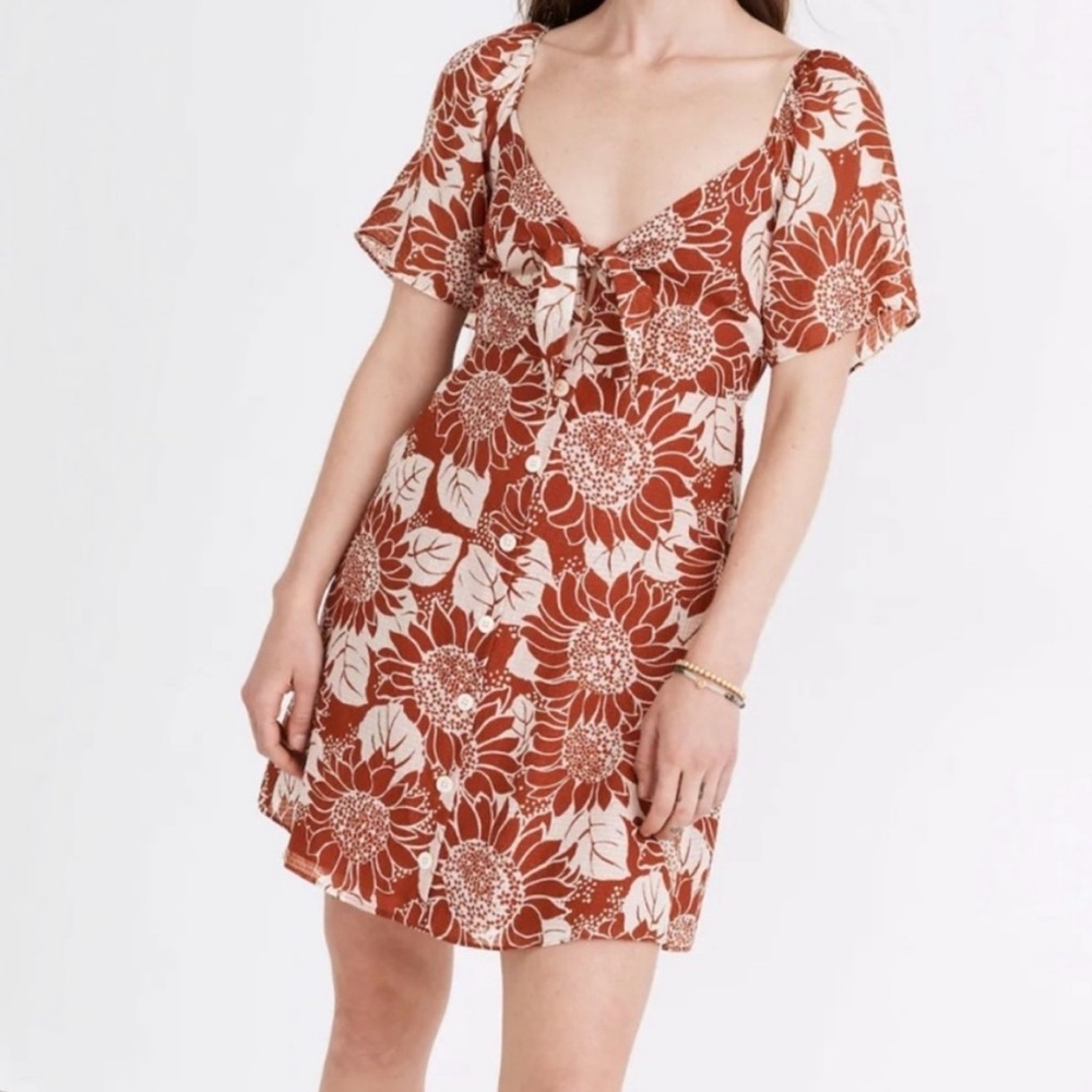Madewell Orange and White Ruffled Tiered Sundress